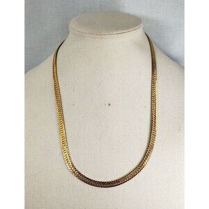 Vintage 1980's Napier Gold Tone Herringbone 22” Etched Both Sides Necklace